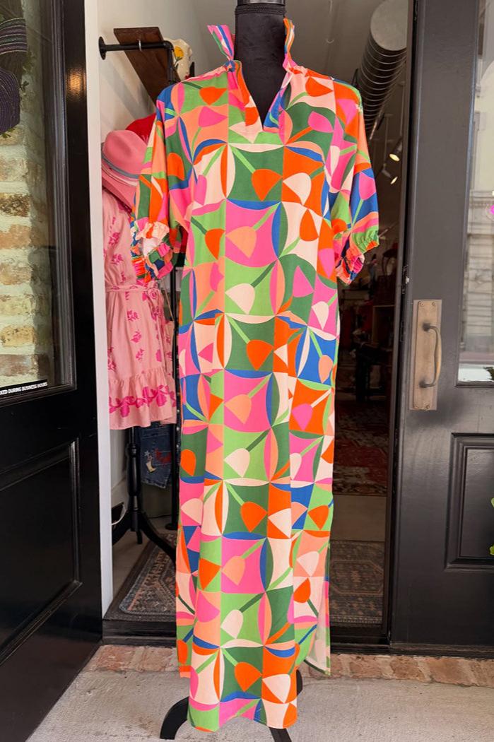 Print Puff Sleeve Maxi Dress