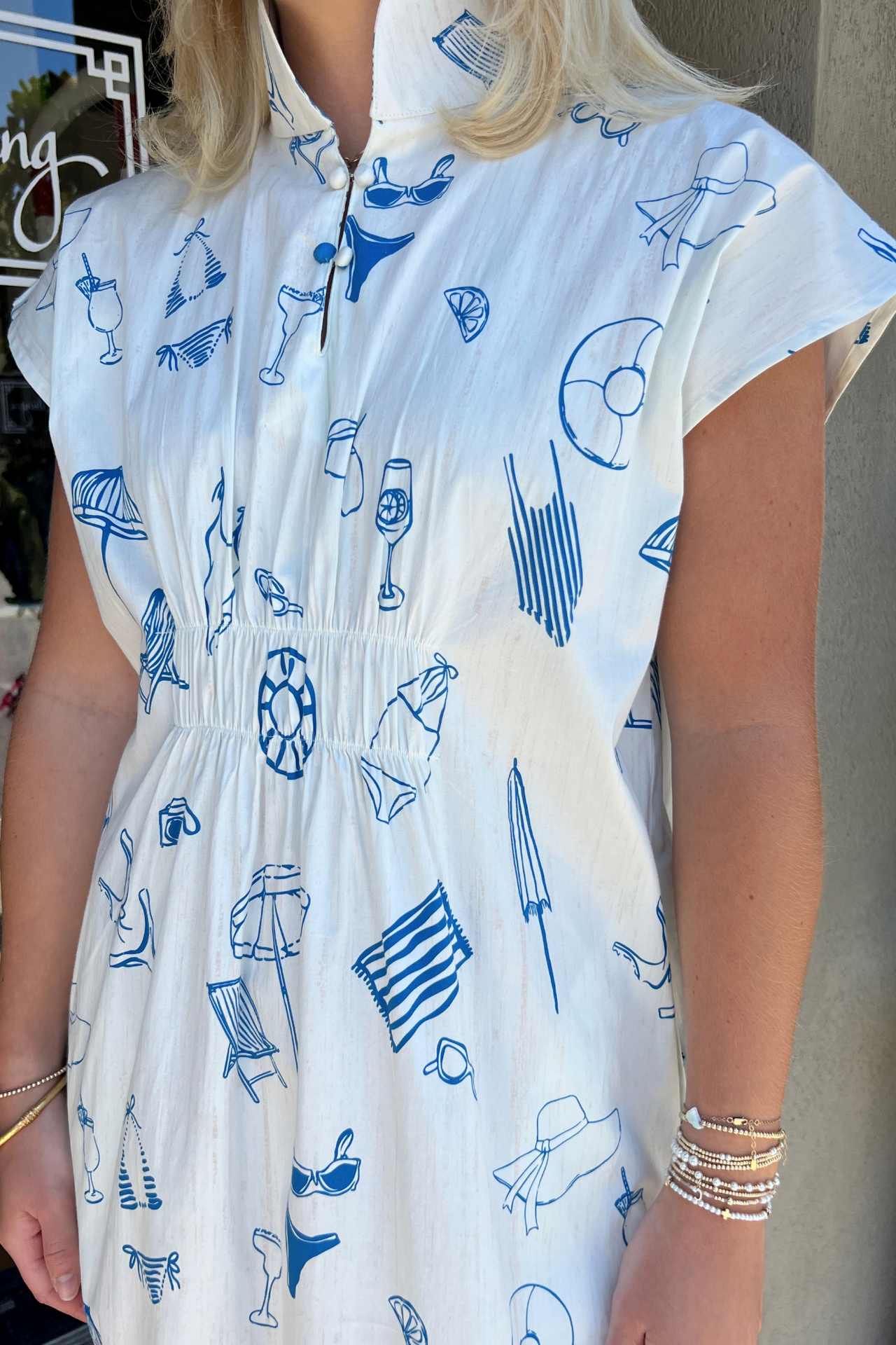 Beach Print Zip-Front Caftan Dress