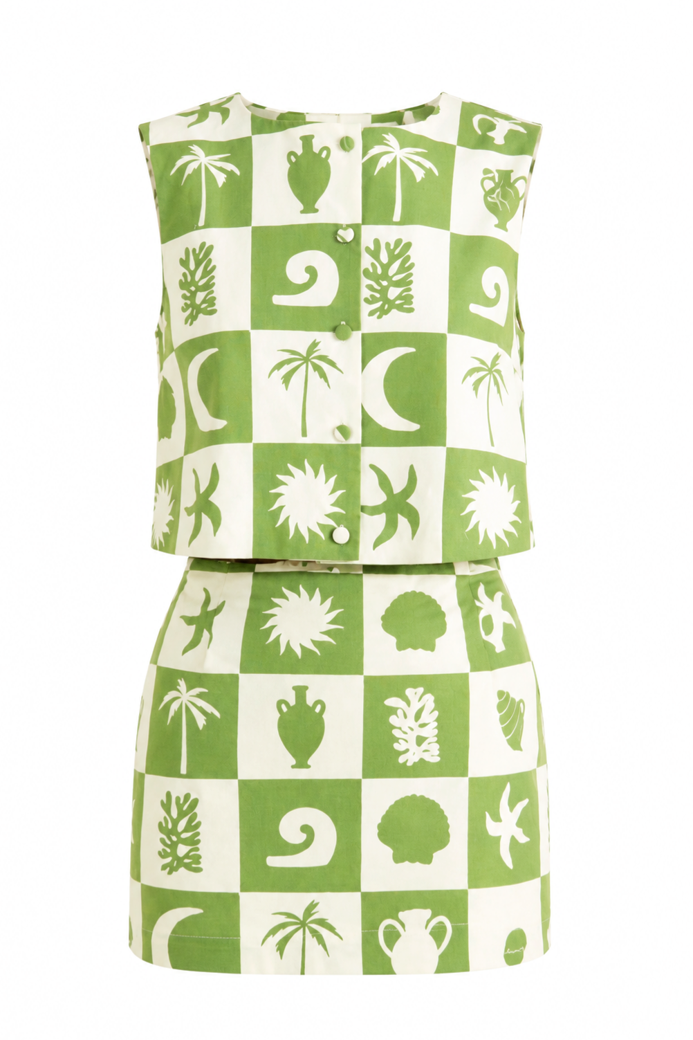 Button Sleeveless Top and Skirt Set