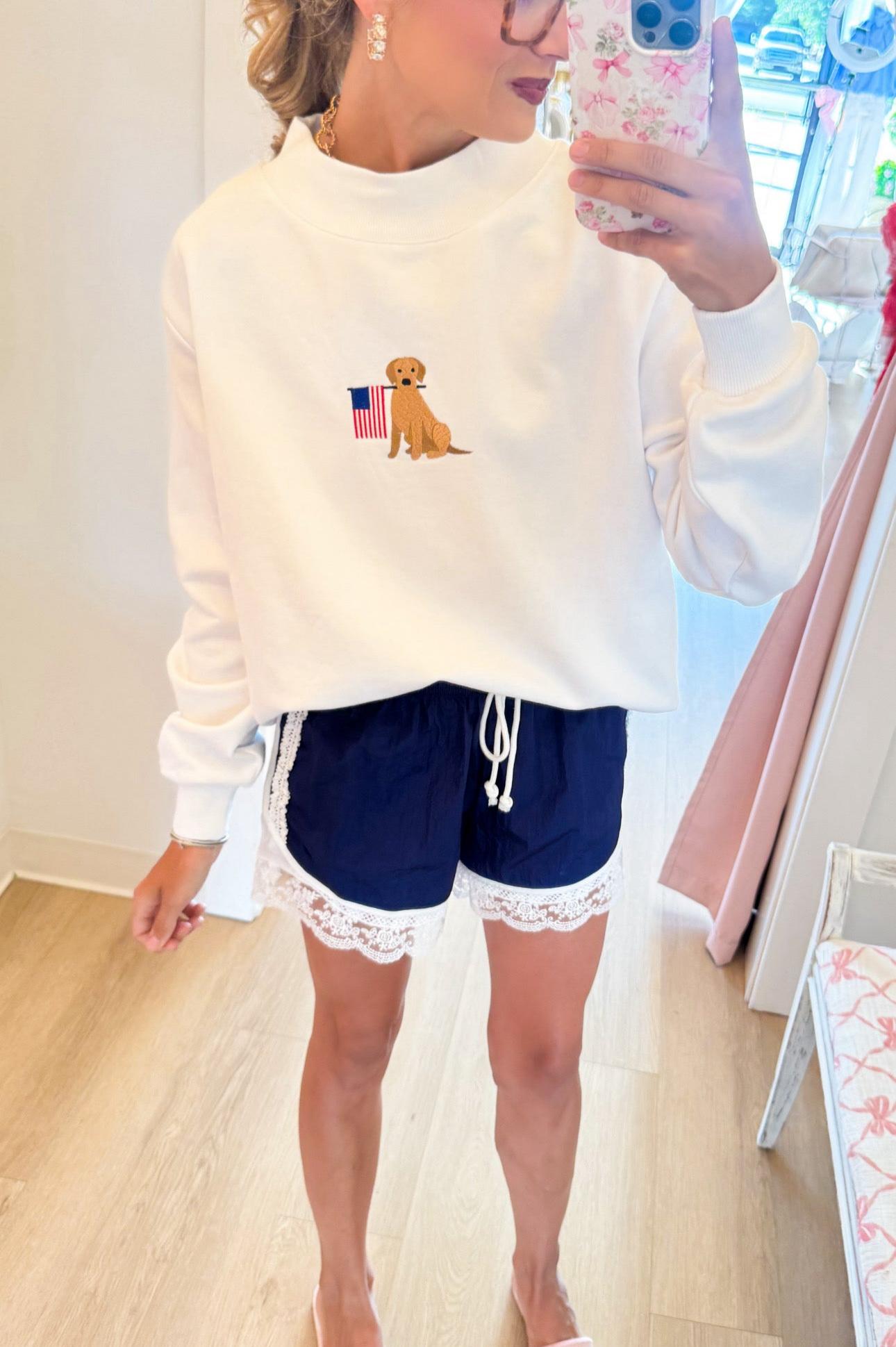 American Flag Dog Mock Neck