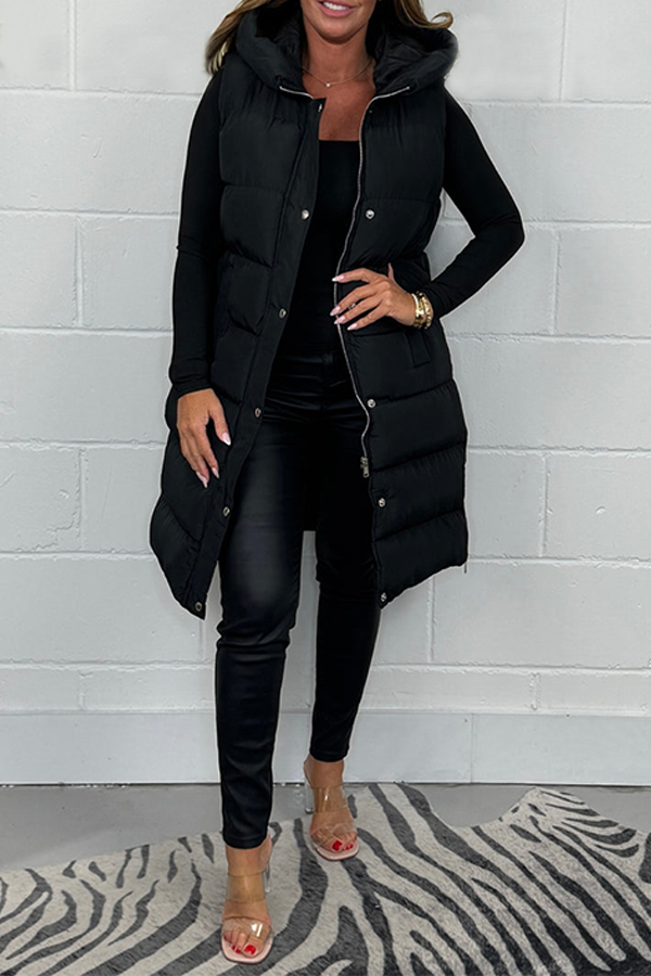 Hooded Longline Puffer Gillet Body Warmer 