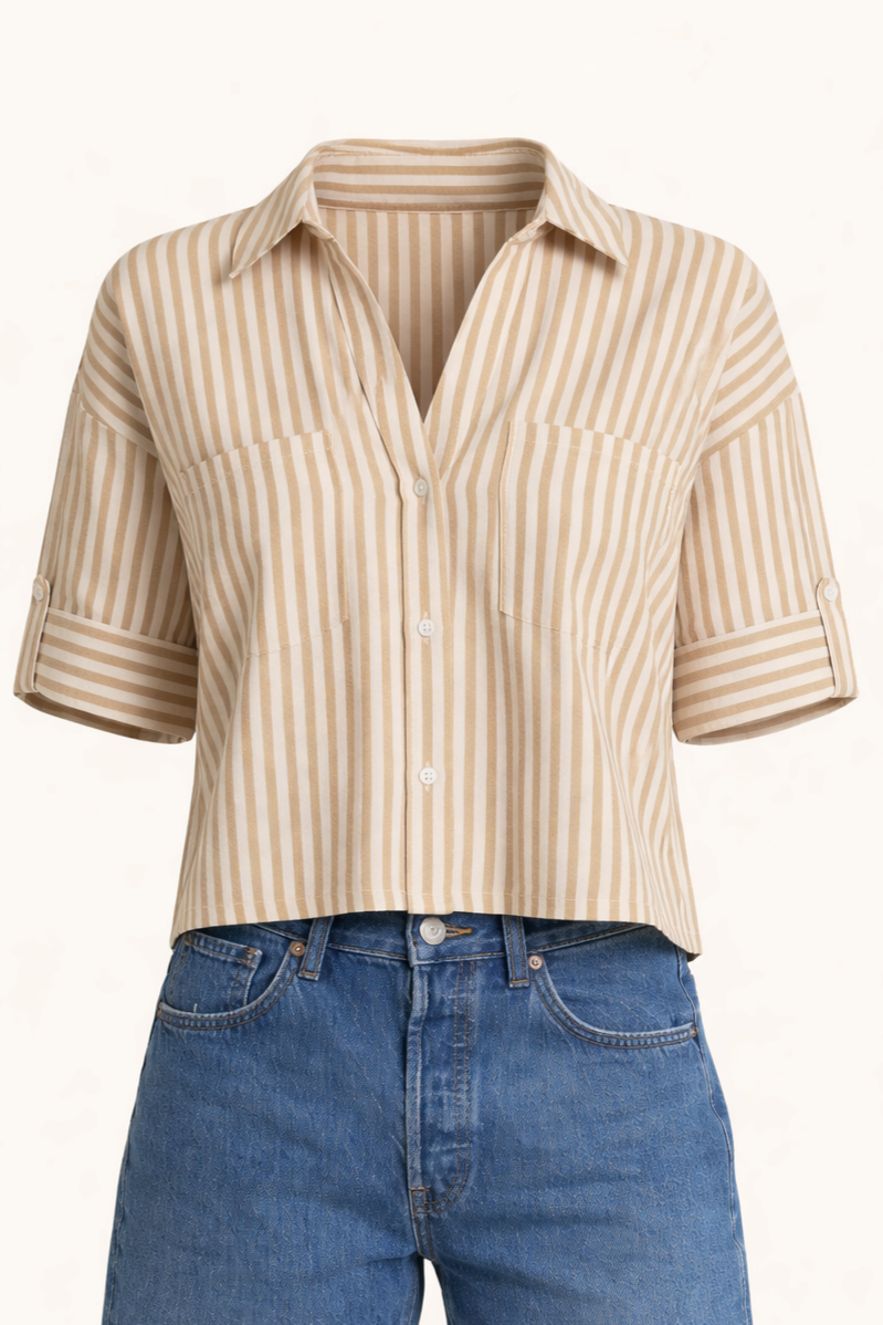 Stripe Collar Short Sleeve Shirt