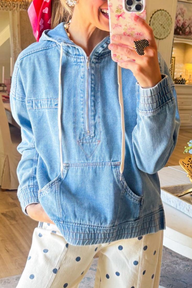 Light Denim Half Zip Pullover