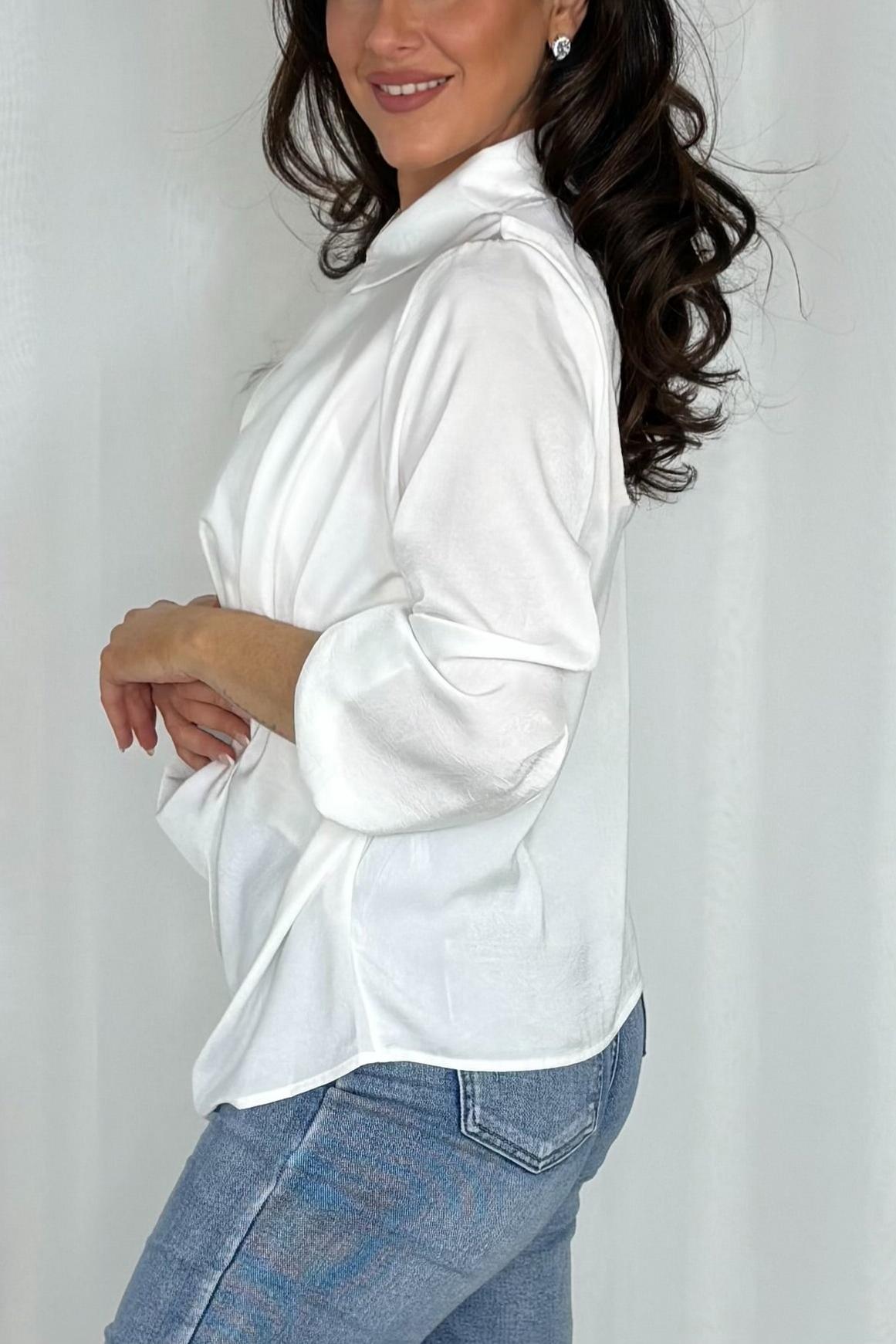 Lace Under Vest Collared Cowl Neck Top 