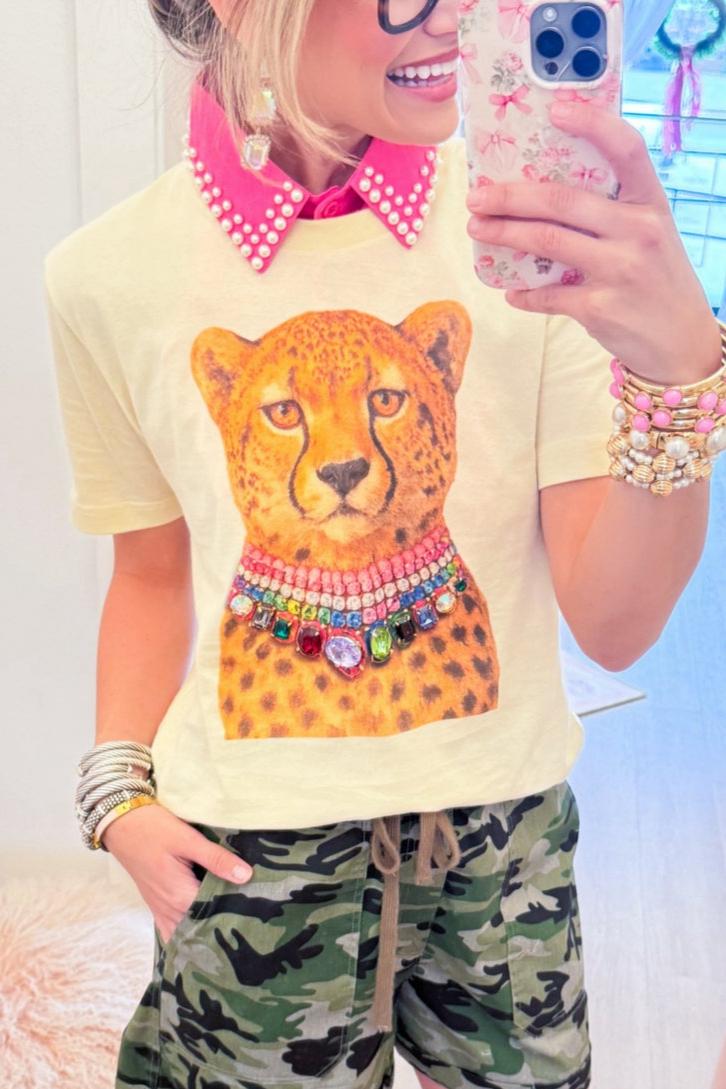 Leopard Jeweled Collar Tee