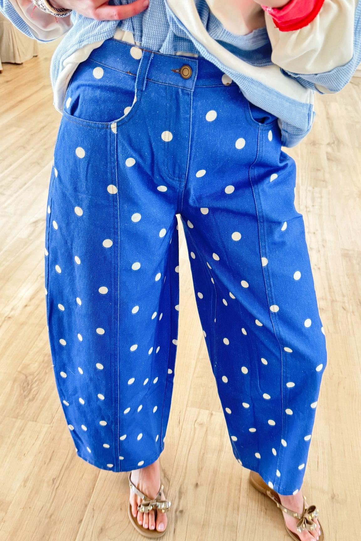Royal Blue Polka Dot Barrel Jeans