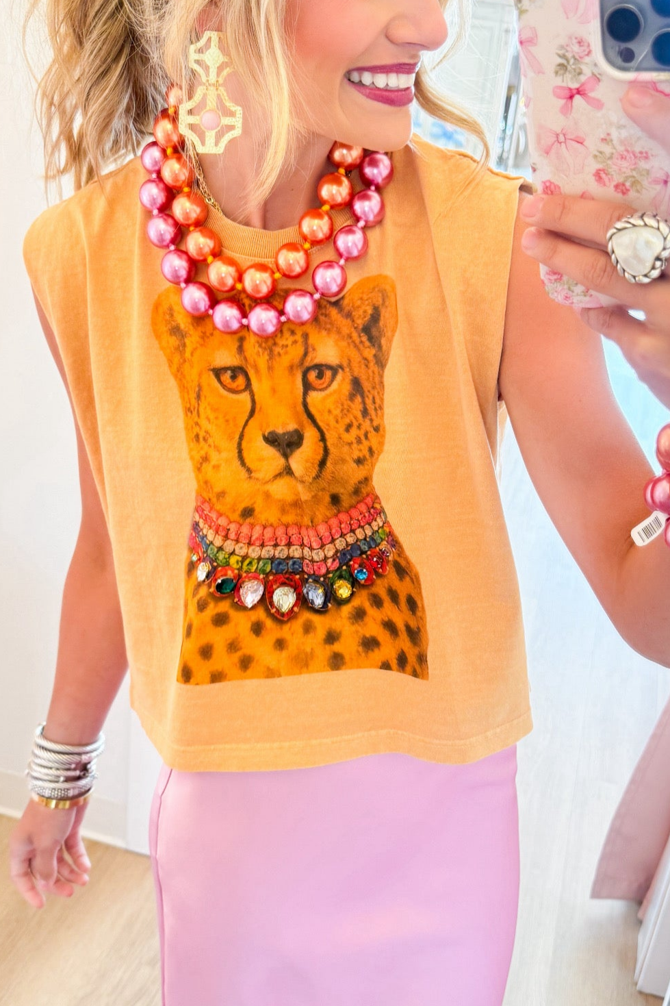 Leopard Rhinestone Collar Muscle Tee