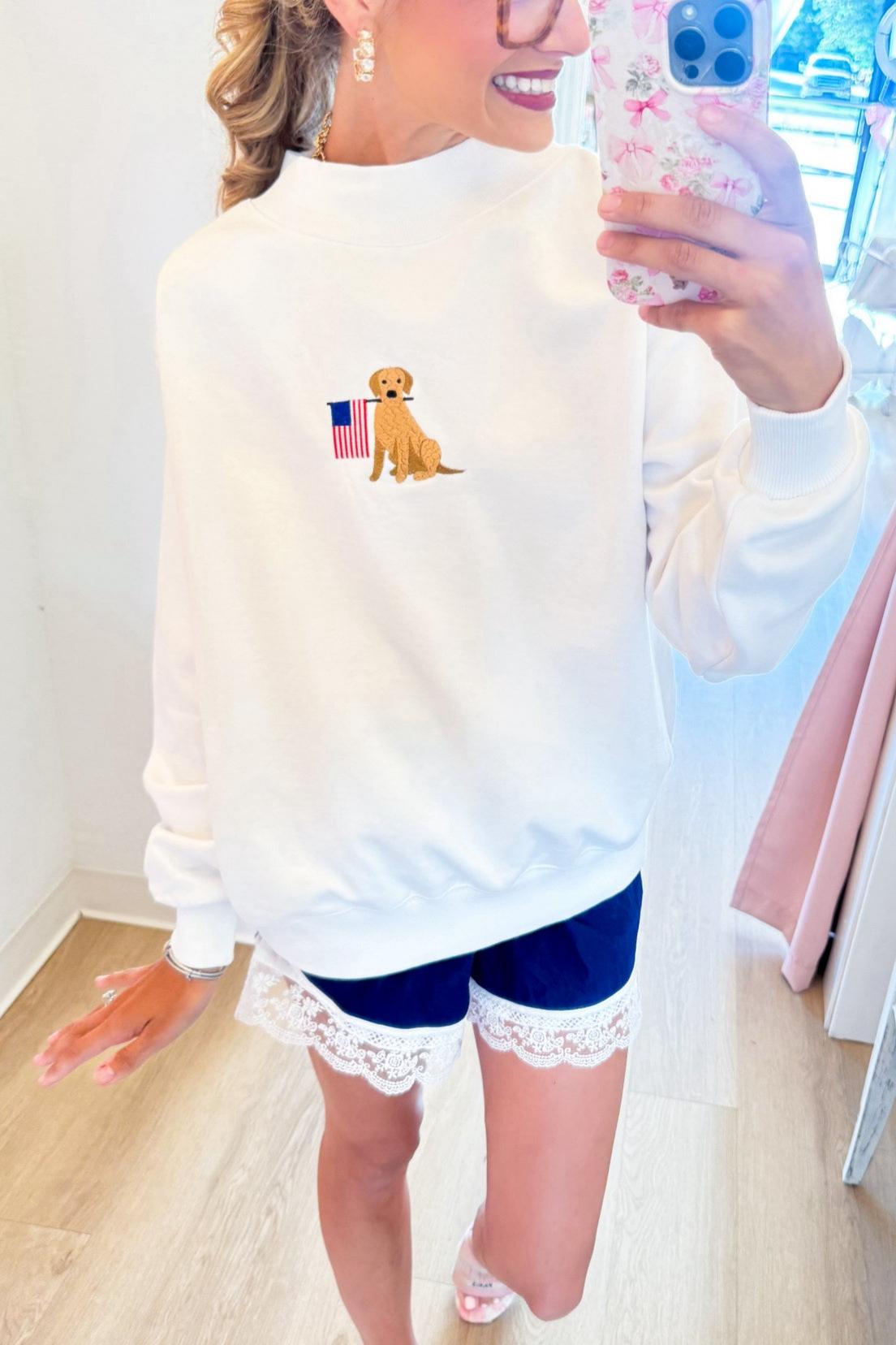 American Flag Dog Mock Neck