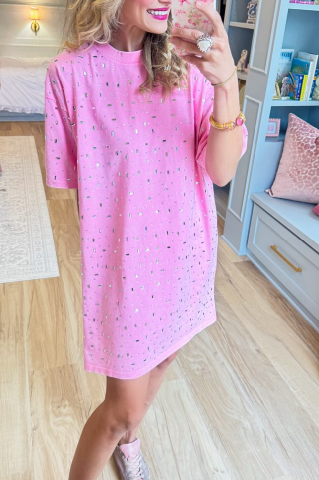 Pink Jeweled Shirt Dress