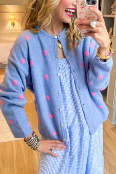 Light Blue and Pink Polka Dot Cardigan