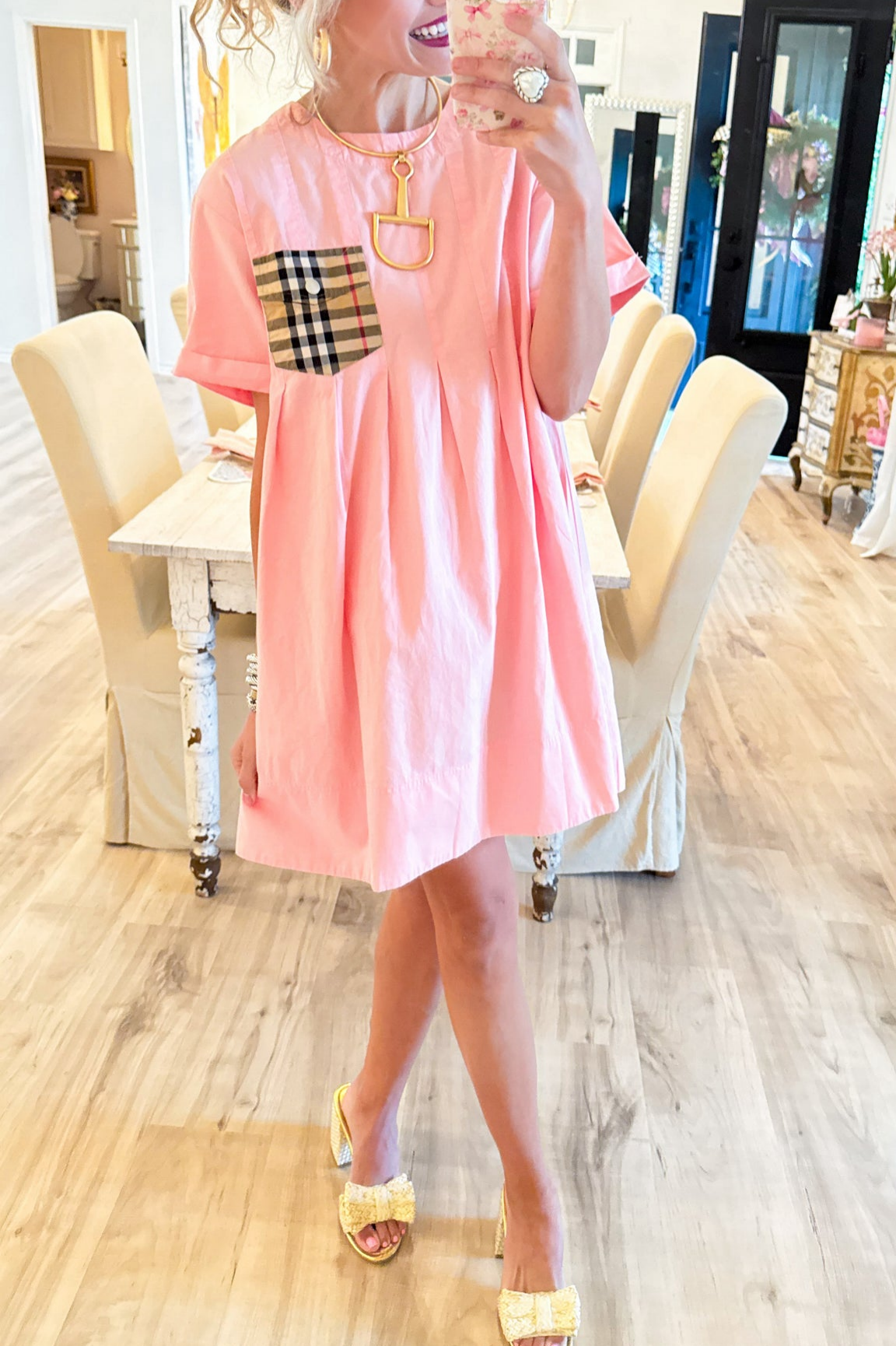 Pink Contrast Pleated Mini Dress