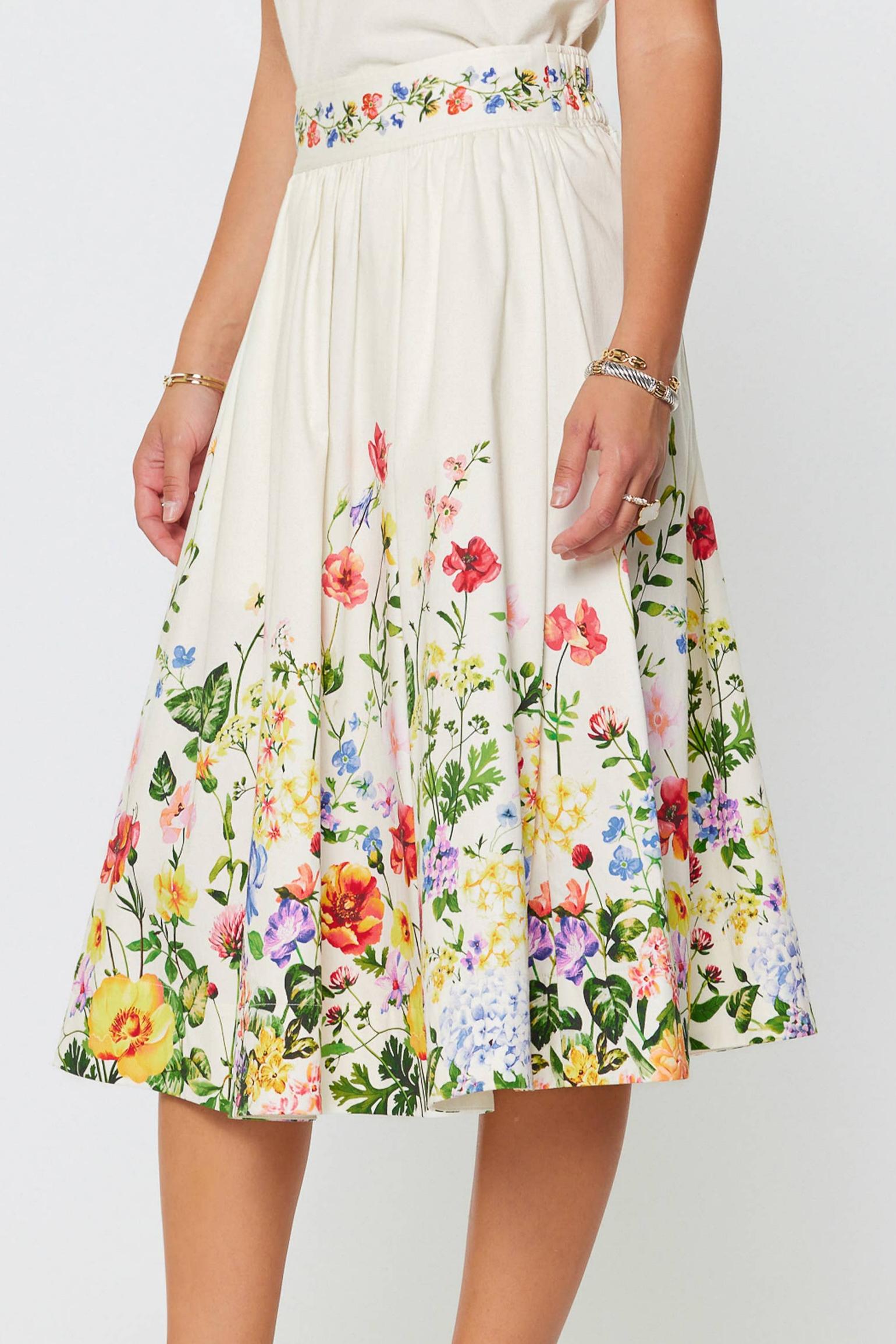 Floral Printed A-Line Midi Skirt