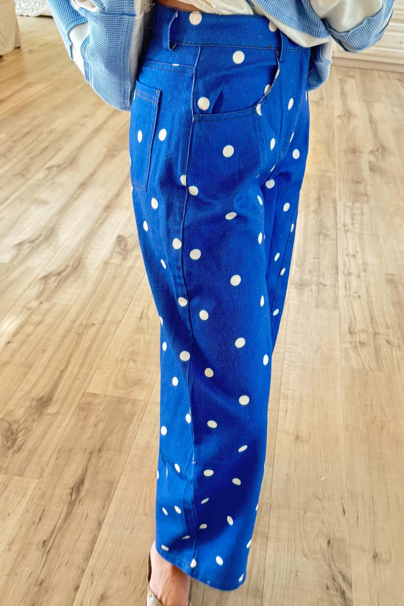 Royal Blue Polka Dot Barrel Jeans