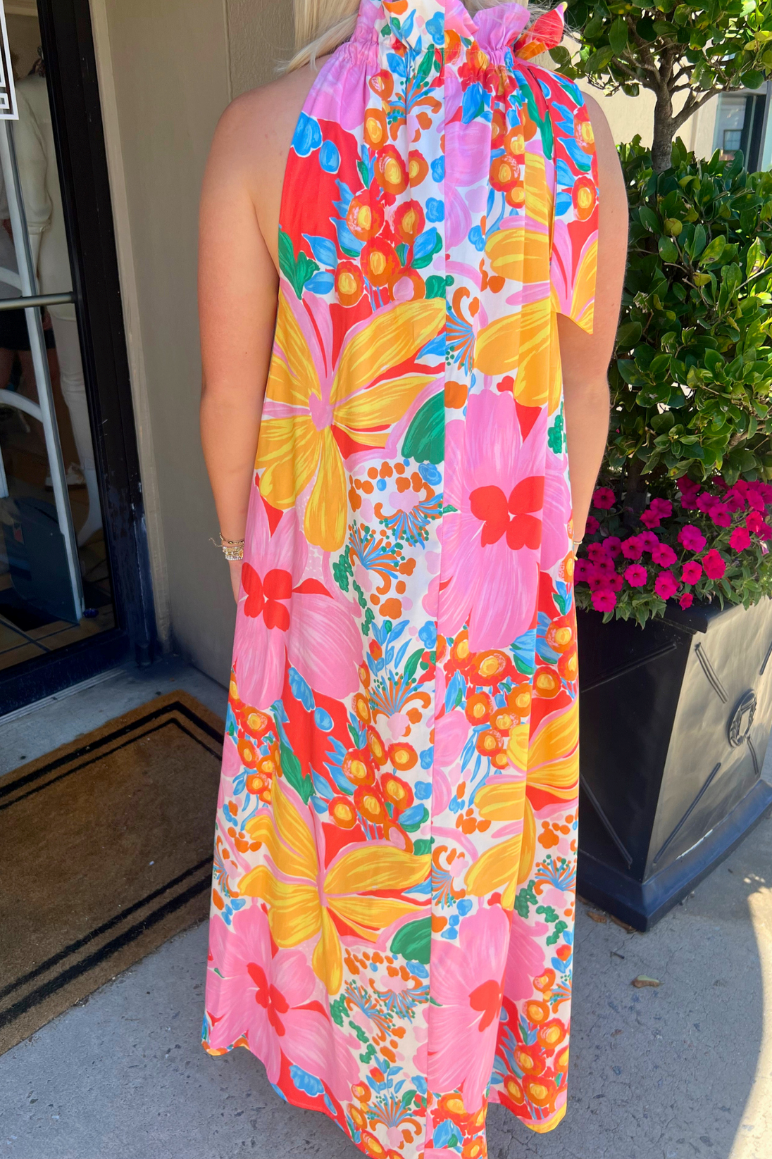 Vibrant Floral Halter Maxi Dress
