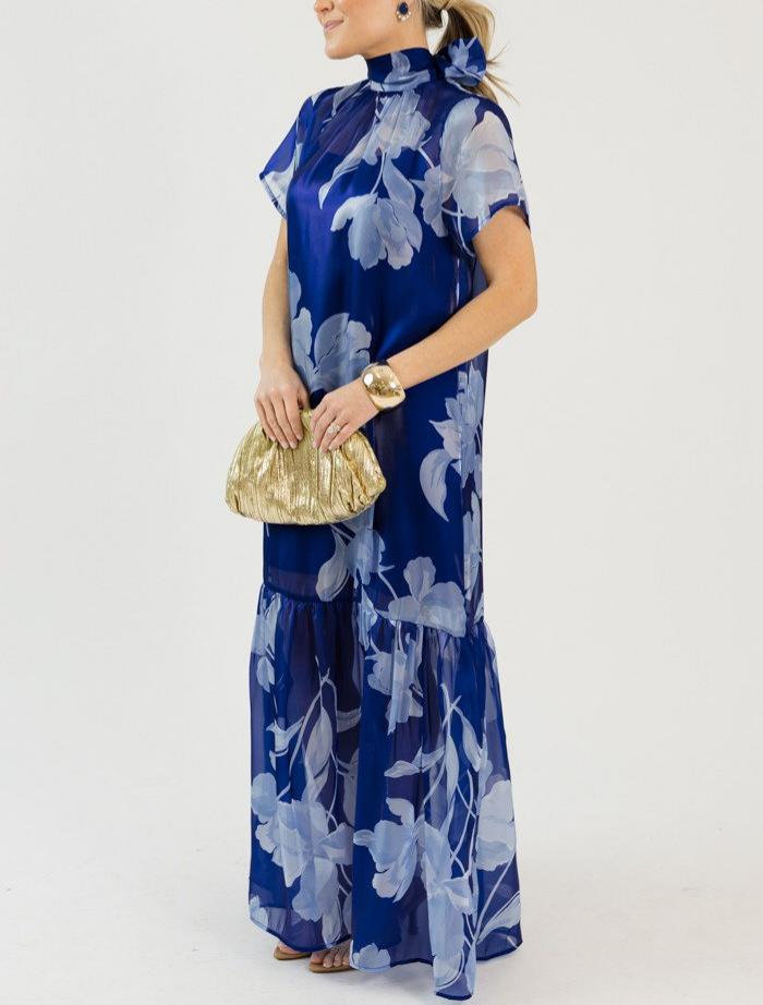 Organza High-Neck Long Dress