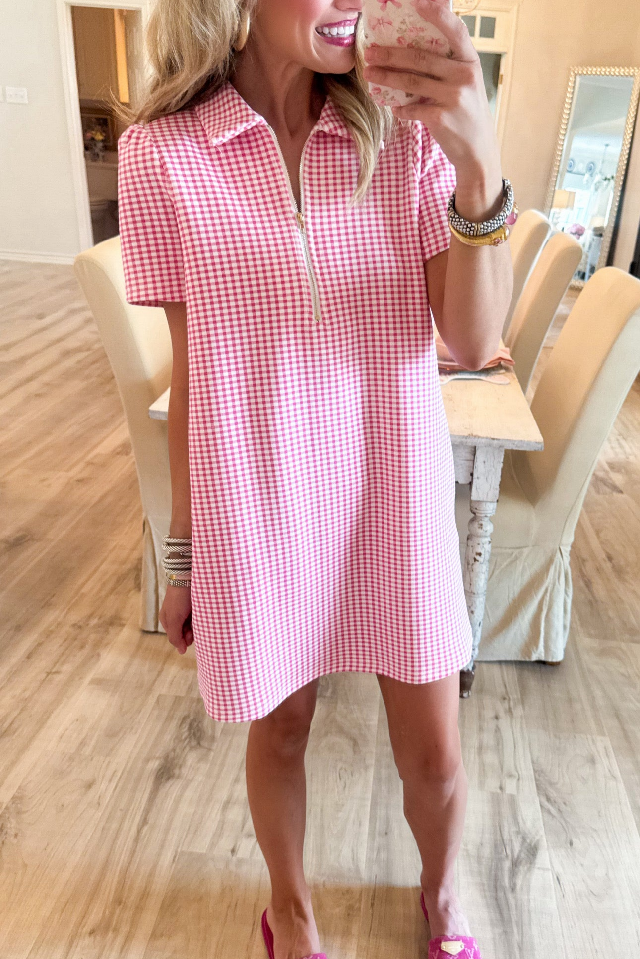 Pink Gingham Half Zip Mini Dress