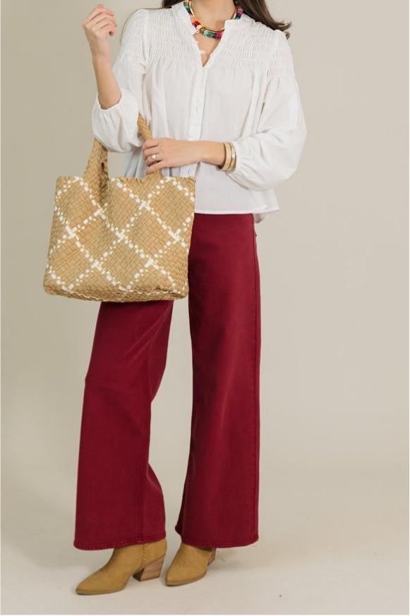 Women's Smocked Detail Relaxed Fit Long Sleeve Blouse