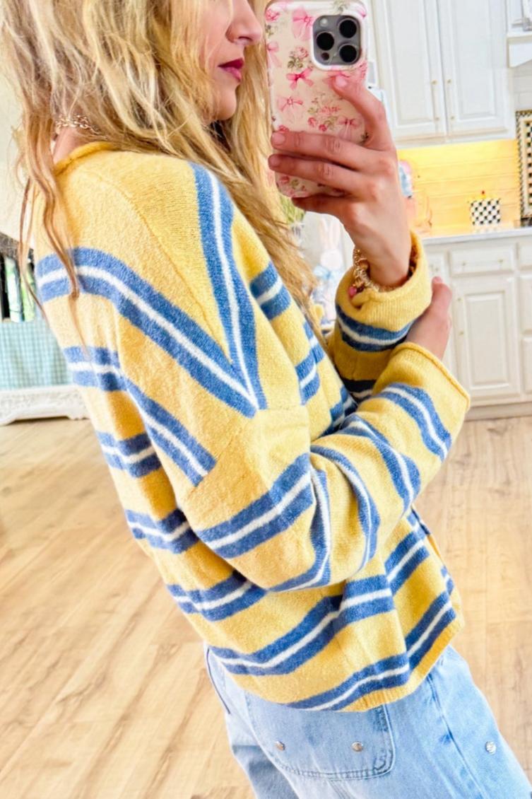Yellow and Blue Striped Cardigan