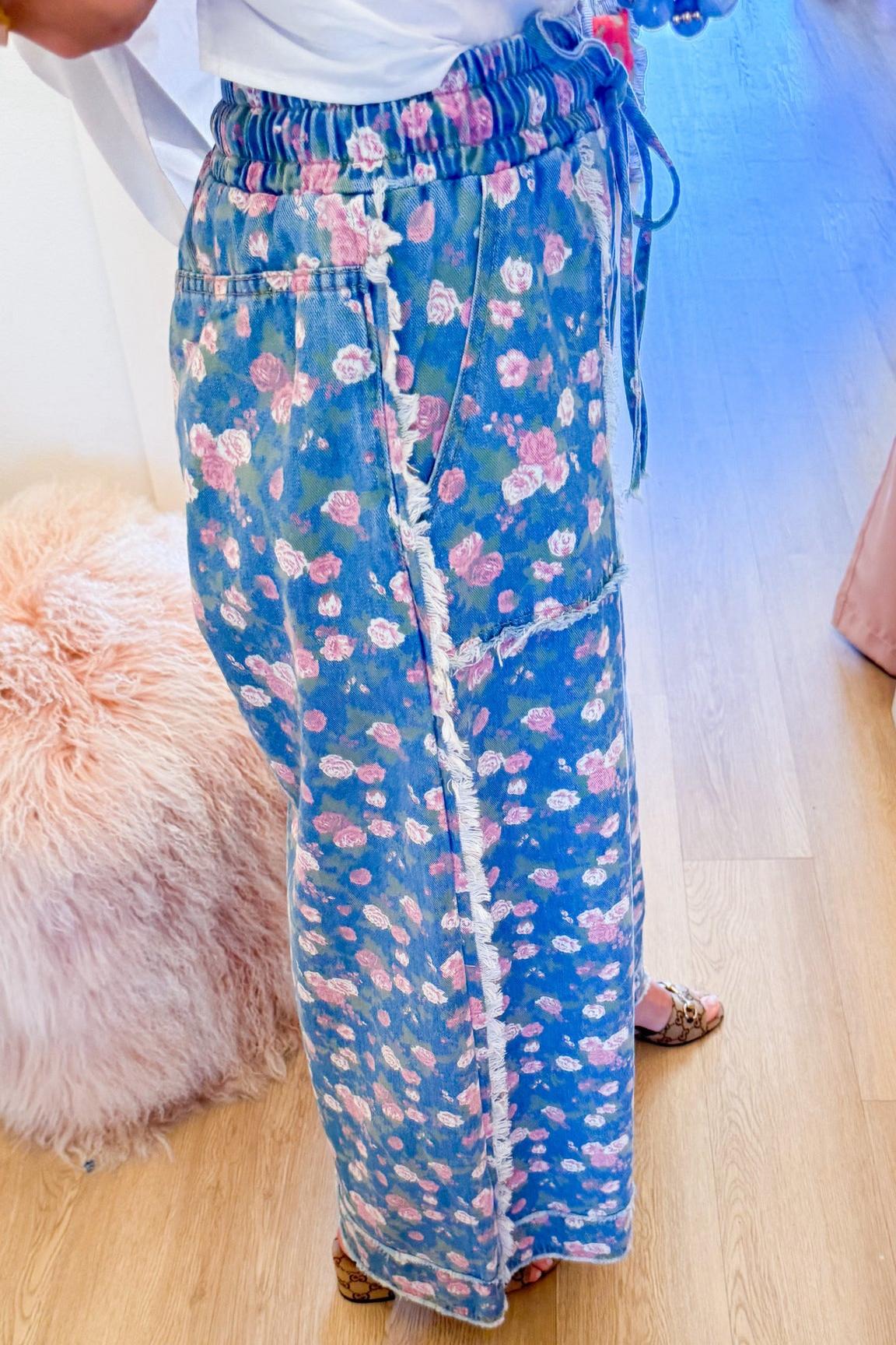 Boho Floral Print Wide Leg Pants
