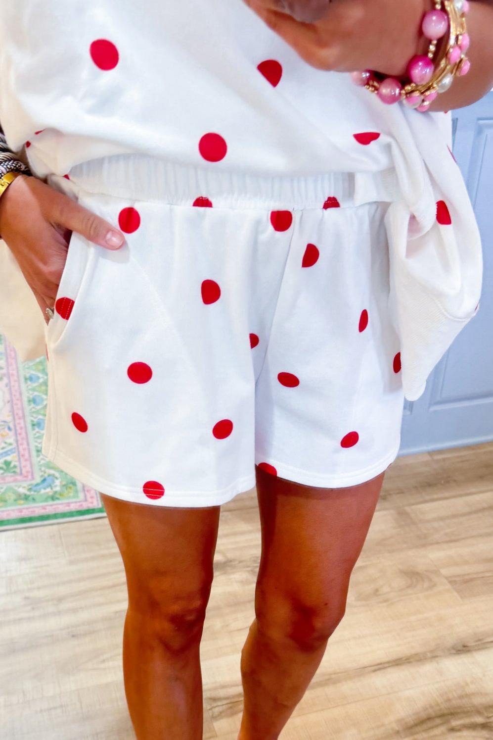 Off White and Red Polka Dot French Terry Set
