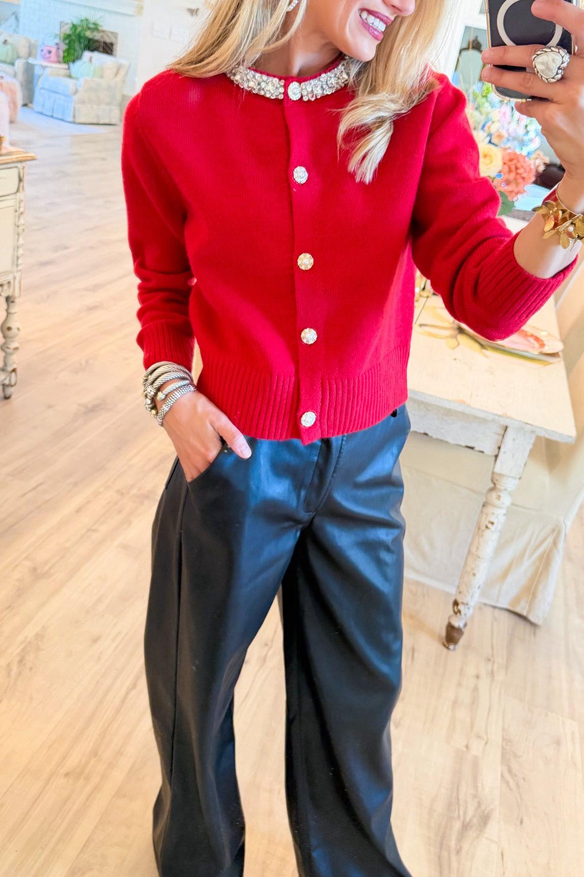 Red Stone Knit Cardigan