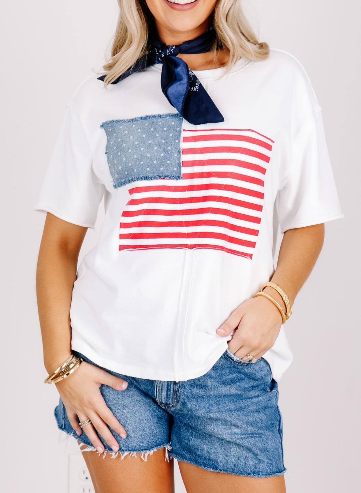 Patriotic American Flag Short Sleeve Top