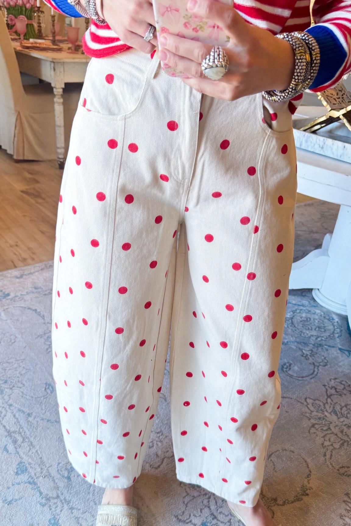 Cream and Red Polka Dot Barrell Jeans