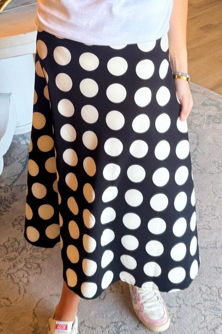 Black and White Polka Dot Midi Skirt