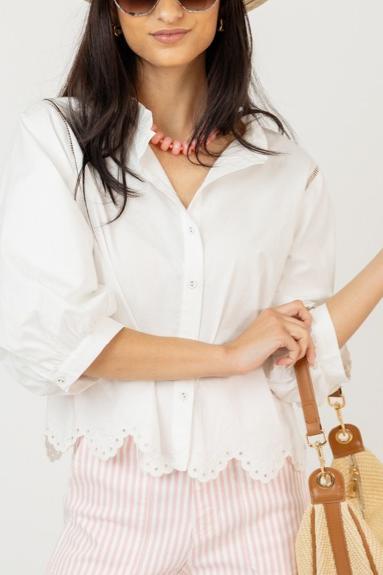 Scalloped-Edge White Shirt