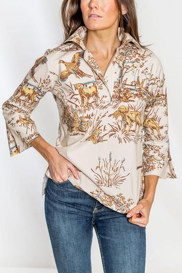 Wildlife Print Flare Sleeve Blouse