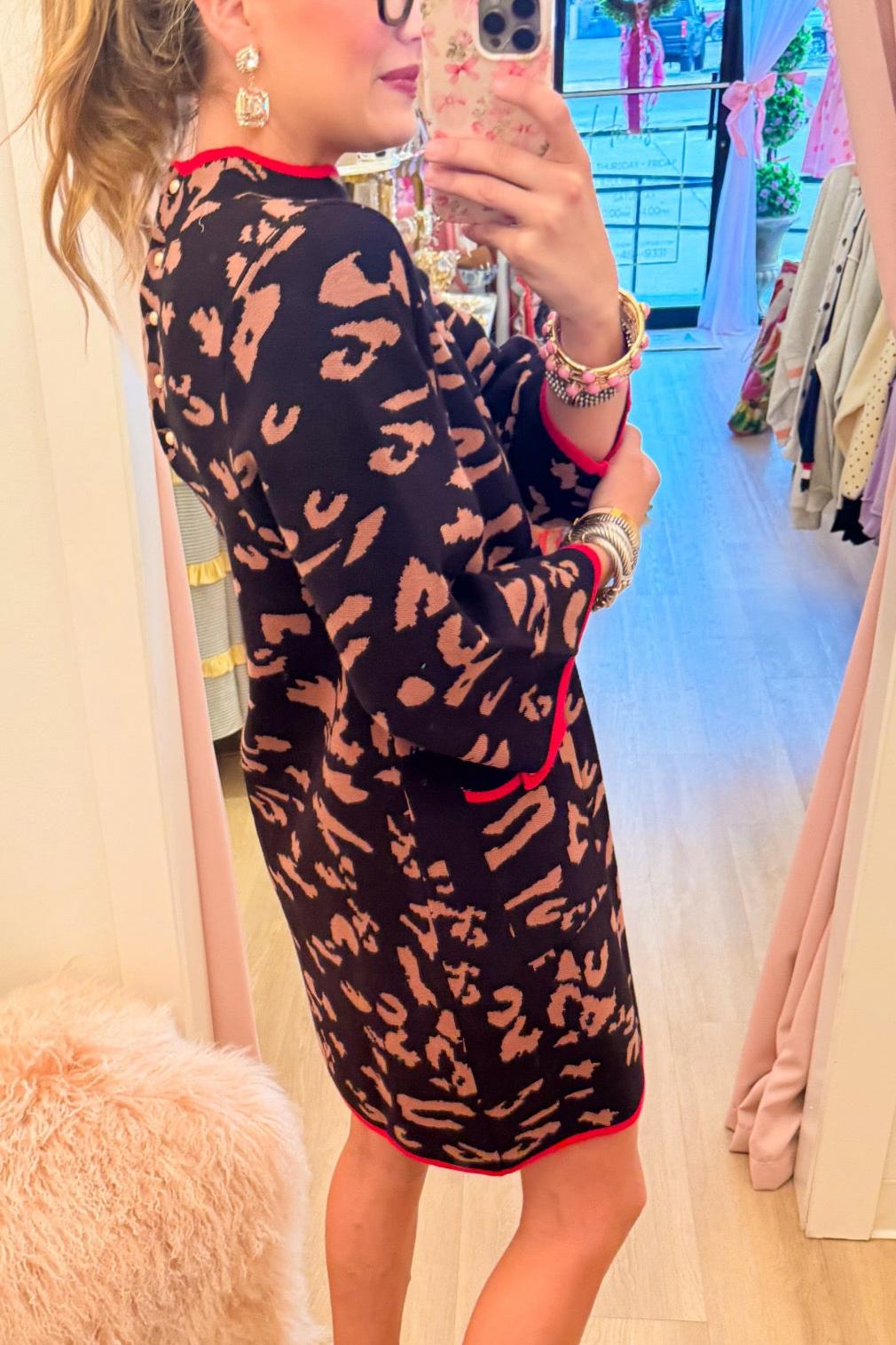 Black Leopard Mockneck Dress