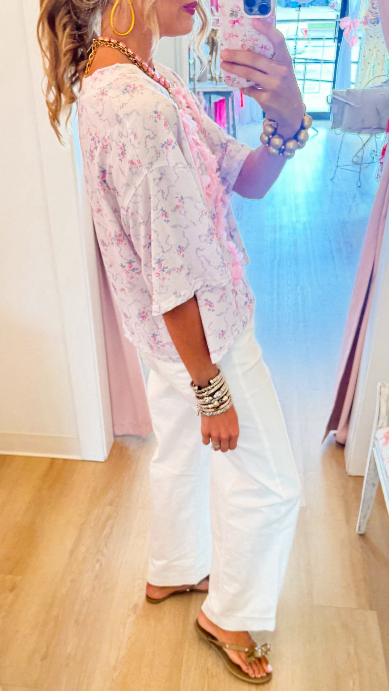 Dainty Floral Ruffle Bow Top