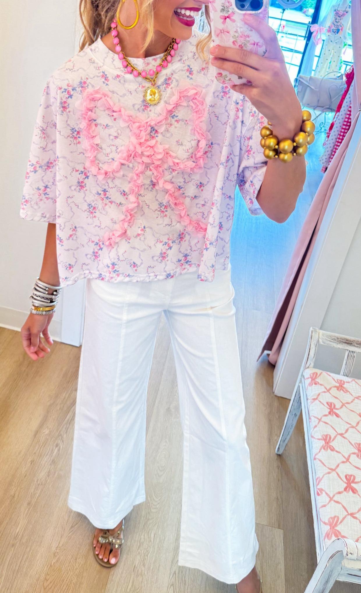 Dainty Floral Ruffle Bow Top