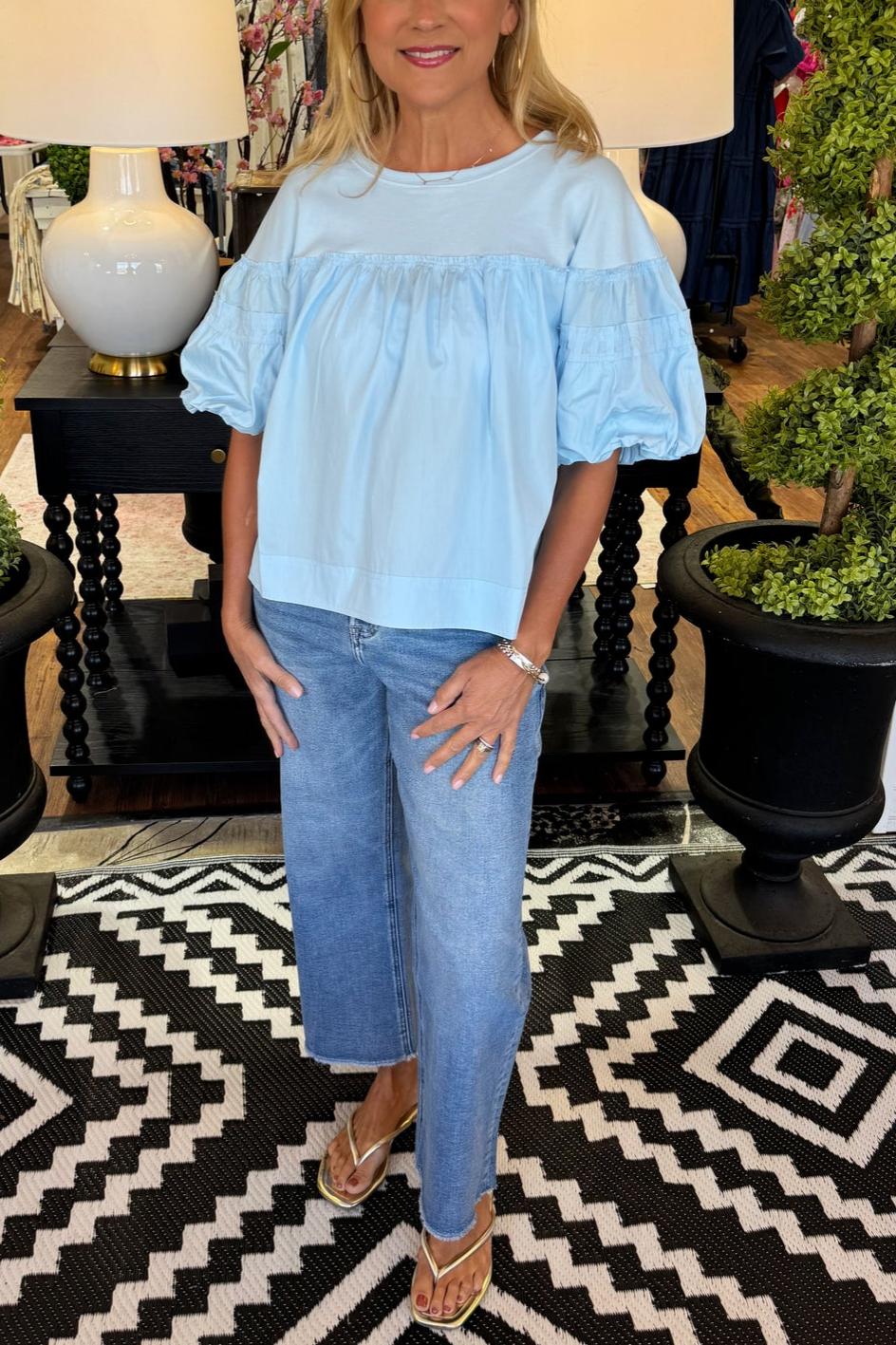 Tiered Ruffle Puff-Sleeve Top