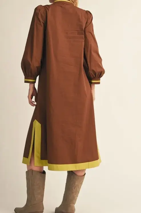 Floral Applique Midi Dress Brown