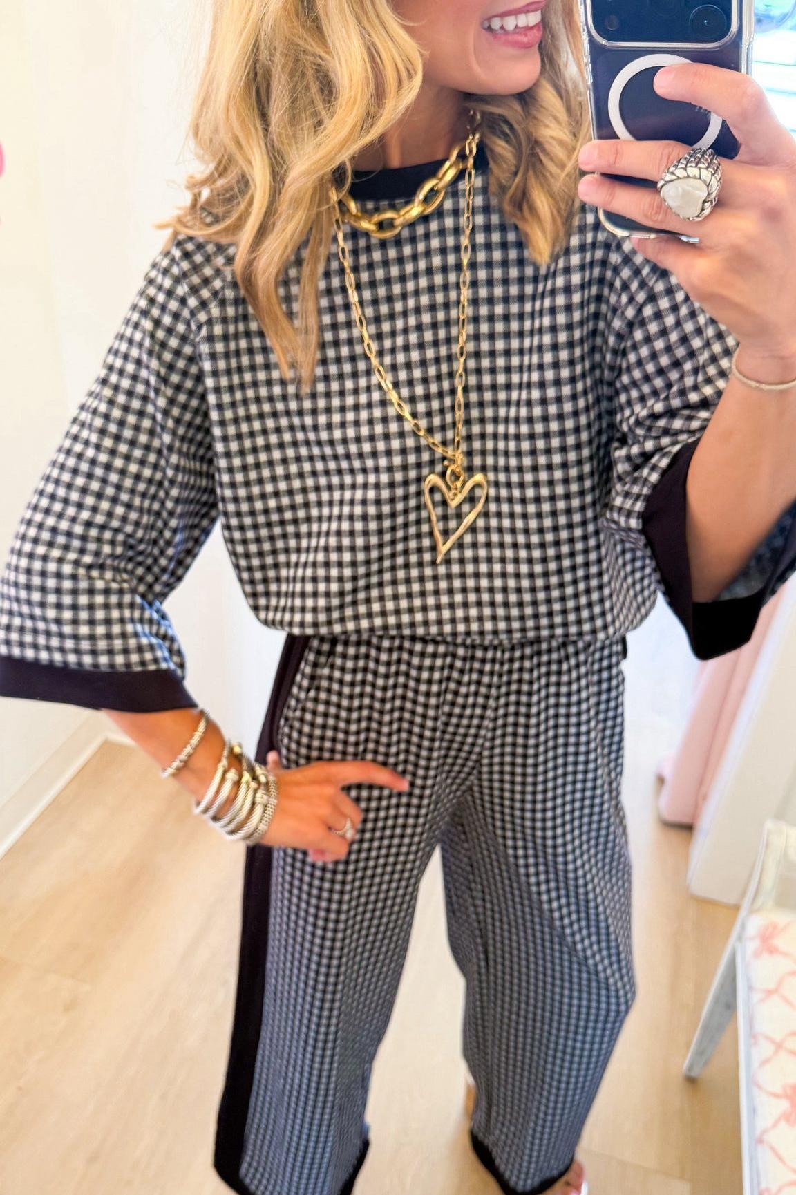Navy Gingham Pant Set