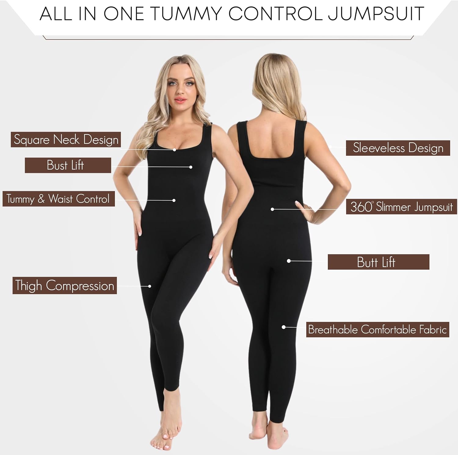 Soo slick Jumpsuits for Women - Tummy Control Square Neck Ribbed Sleev –  GOFURTURES