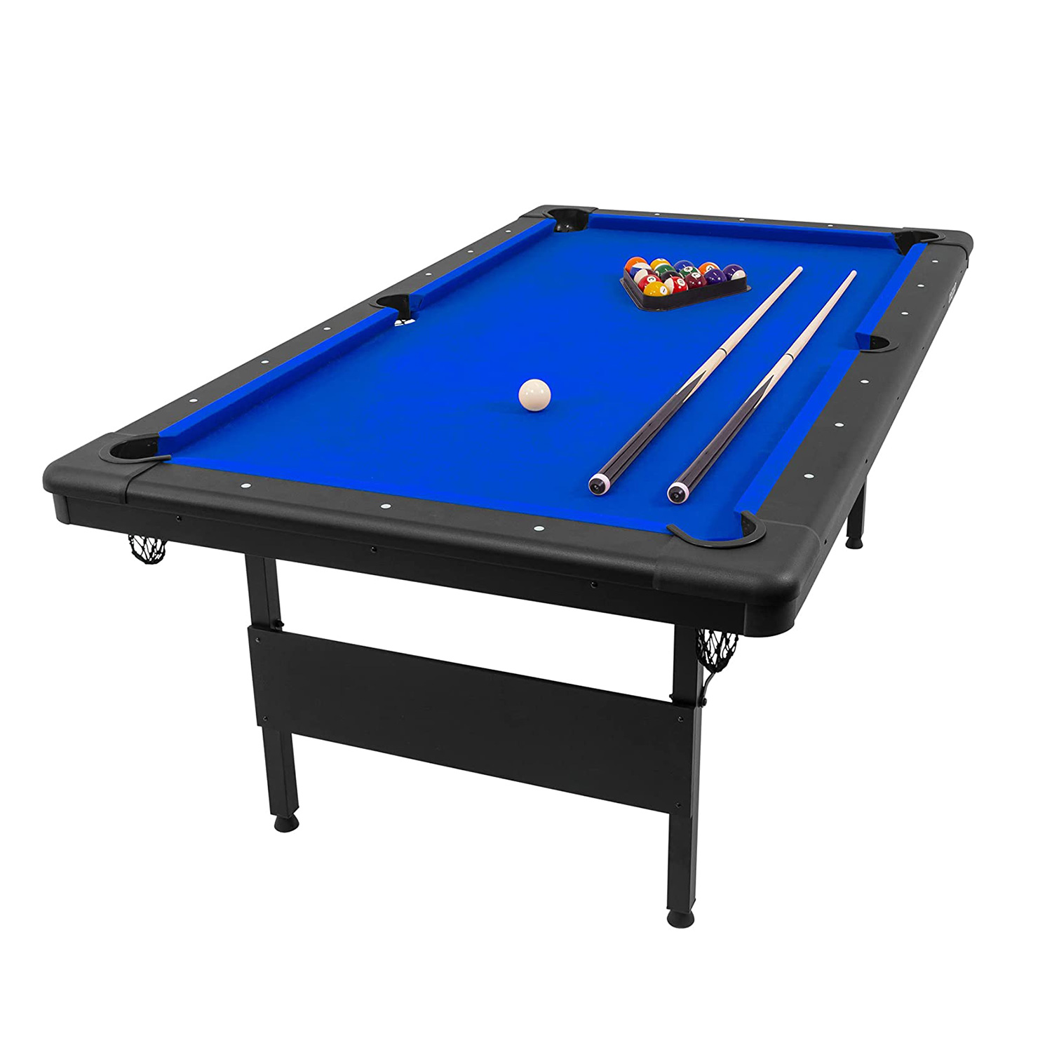 GoSports 7ft Billiards Table – Portable Pool Table – Includes Full Set of Balls, 2 Cue Sticks, Chalk, and Felt Brush