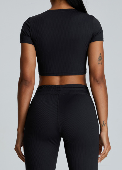 Customized Slim Short Yoga Wear Threaded Short Sleeve Top