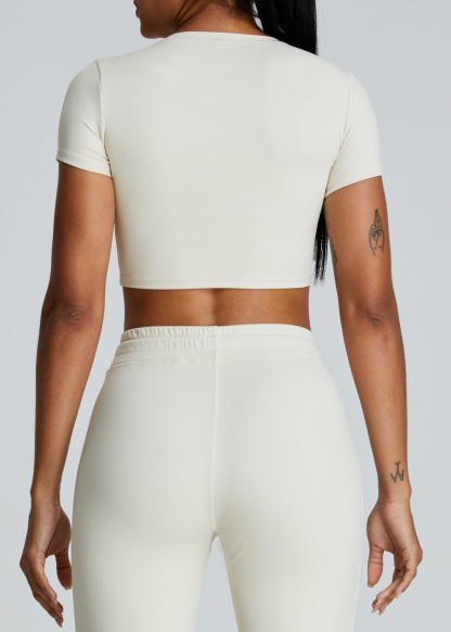 Customized Slim Short Yoga Wear Threaded Short Sleeve Top