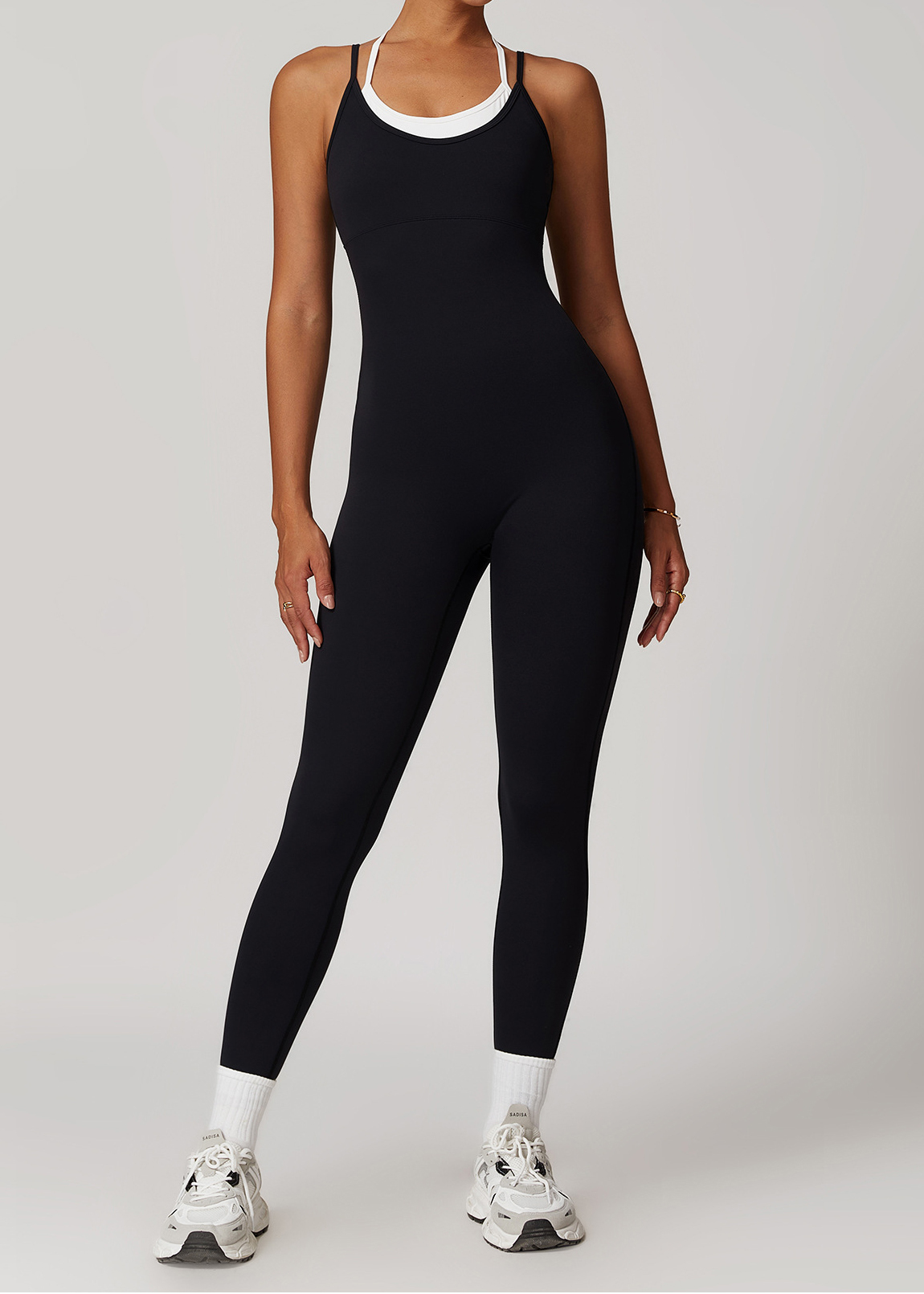 Customized Fake two-piece contrast color suspender sports jumpsuit