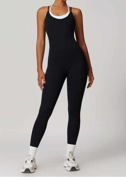 Customized Fake two-piece contrast color suspender sports jumpsuit