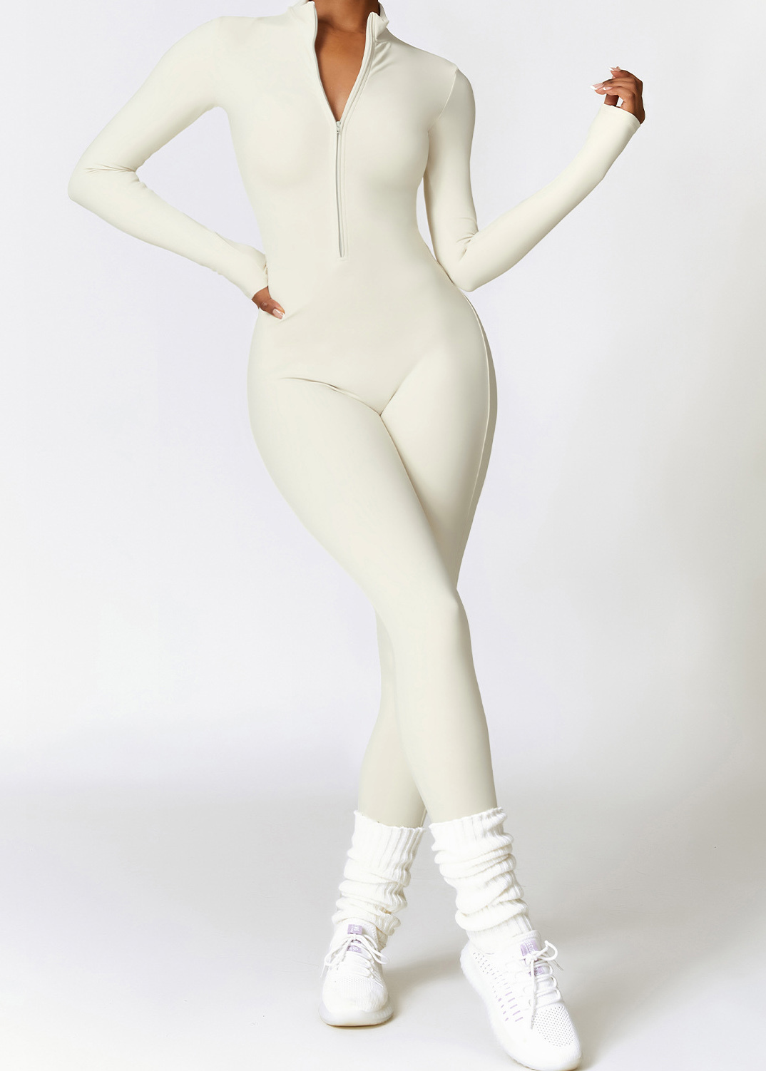 Customized Zippered Nude Yoga Bodysuit