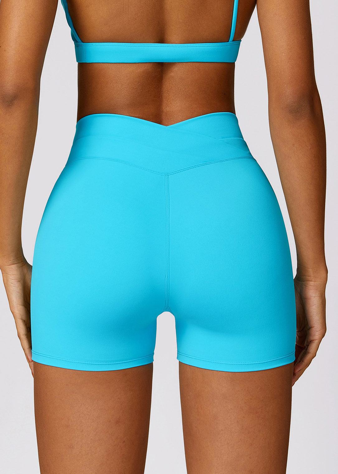 Customized Skinny Hip Lifting Brushed Crossover High Waisted Workout Shorts