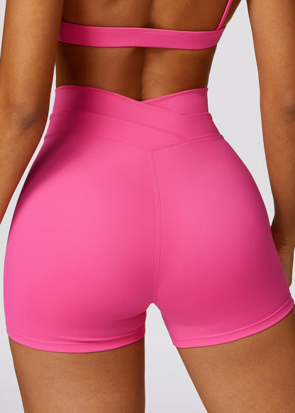 Customized Skinny Hip Lifting Brushed Crossover High Waisted Workout Shorts
