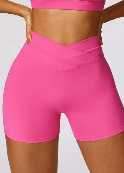 Customized Skinny Hip Lifting Brushed Crossover High Waisted Workout Shorts