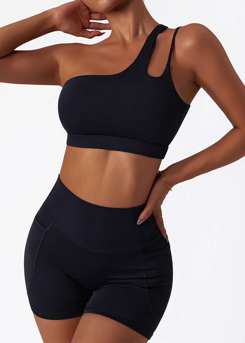Customized Slanted One-Shoulder Shockproof Yoga Bra