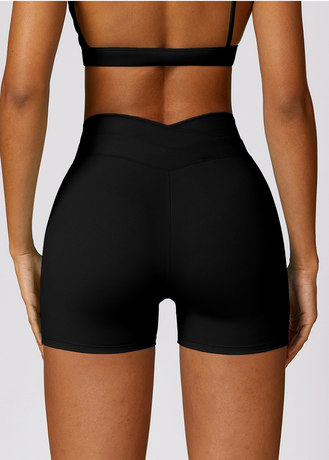 Customized Skinny Hip Lifting Brushed Crossover High Waisted Workout Shorts