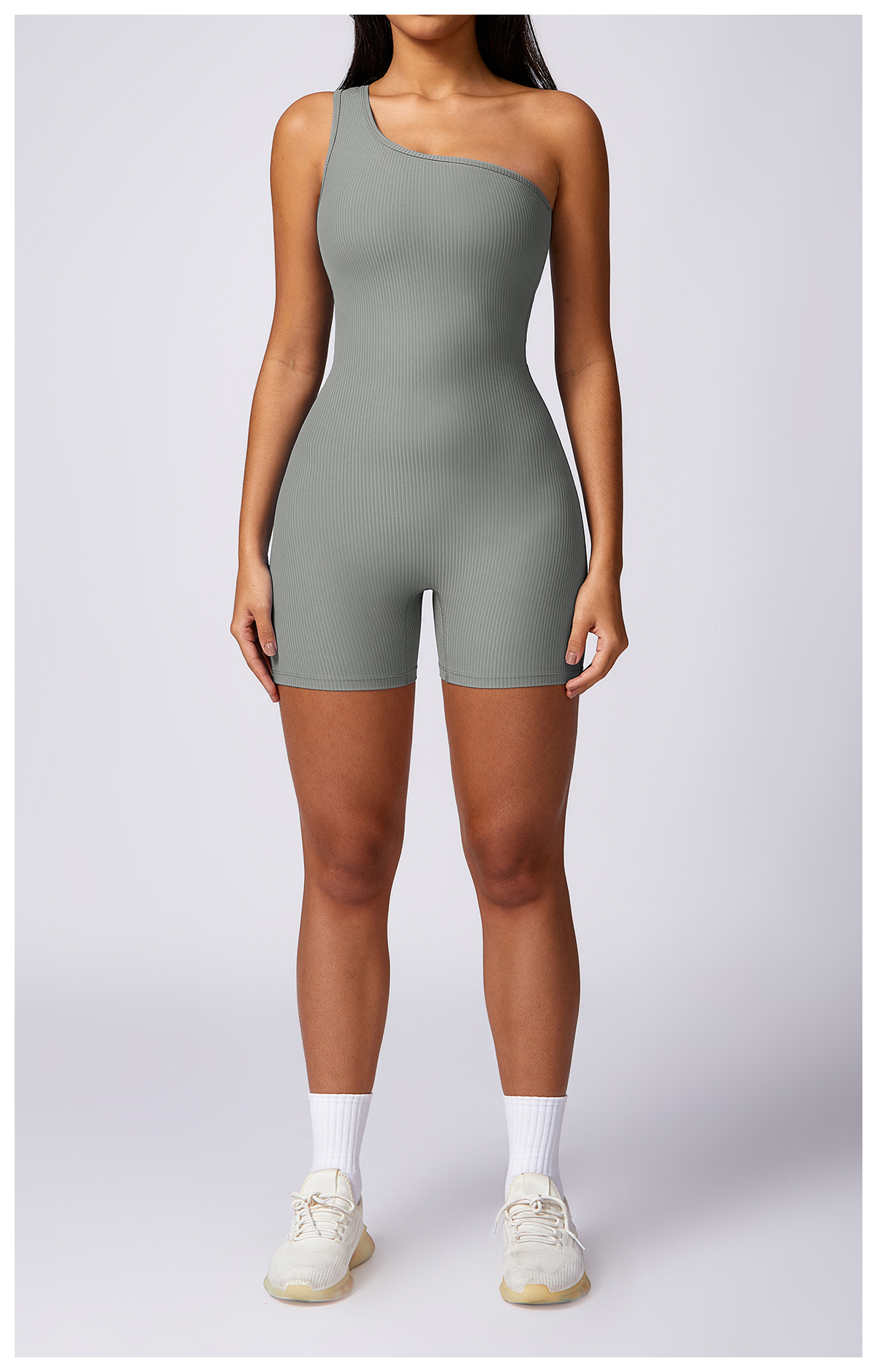 Customized Slanted One-Shoulder Athletic Tight Fitness Bodysuit
