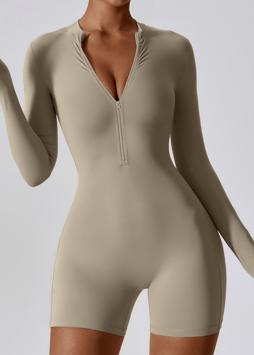 Customized Open Neck Zipper Long Sleeve Dance Jumpsuit